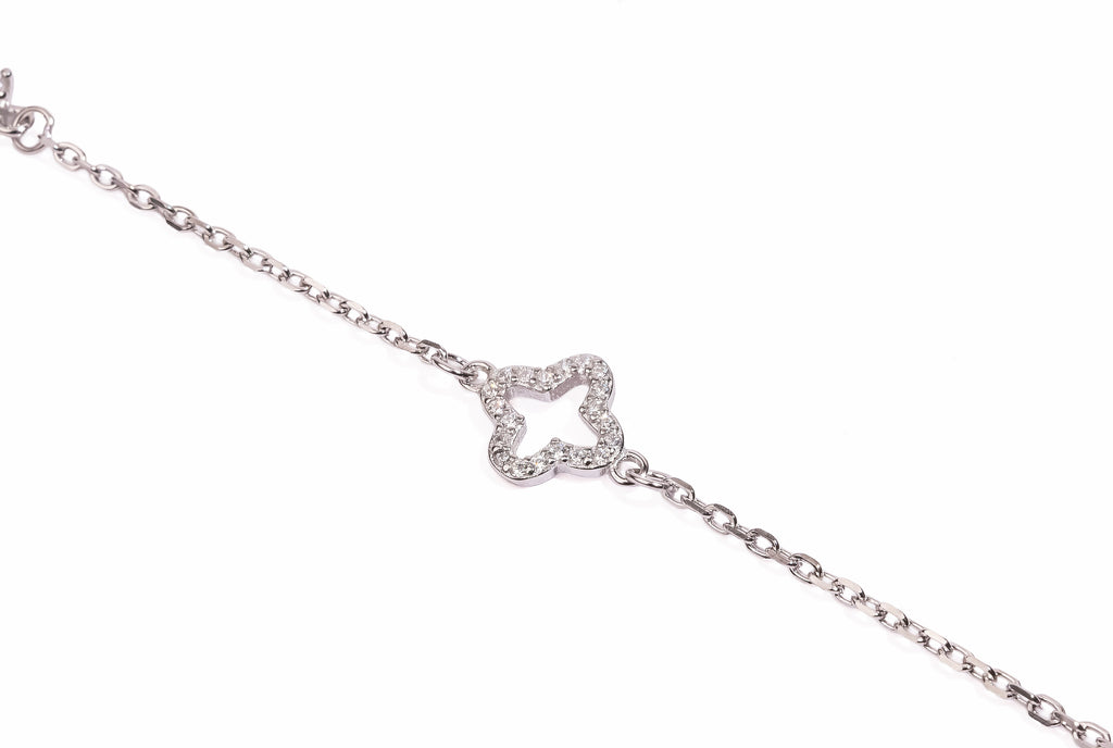Crystal Clover Silver Bracelet