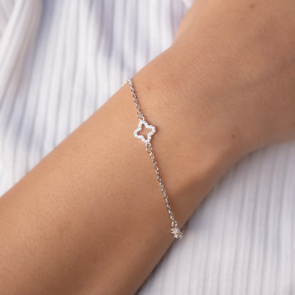 Crystal Clover Silver Bracelet