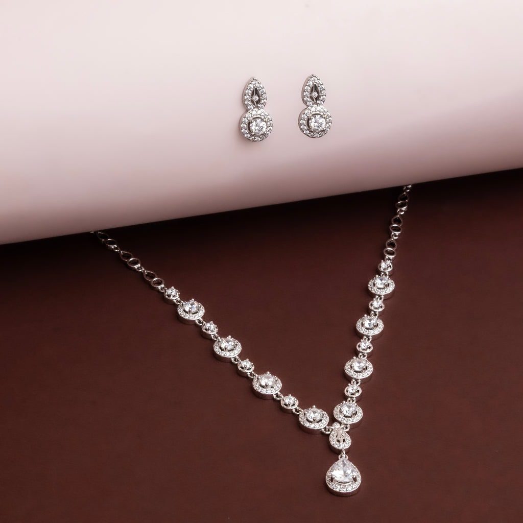 Silver Round Halo Drop Set