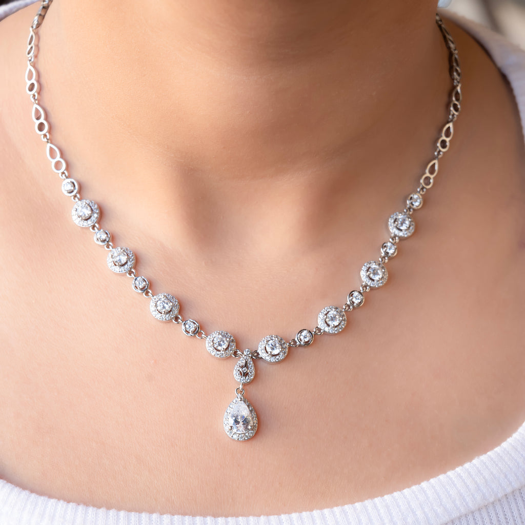 Silver Round Halo Drop Set