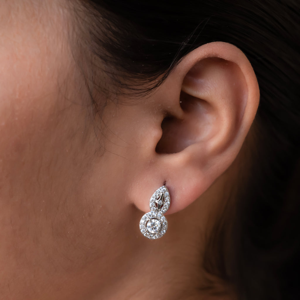 Silver Round Halo Drop Set