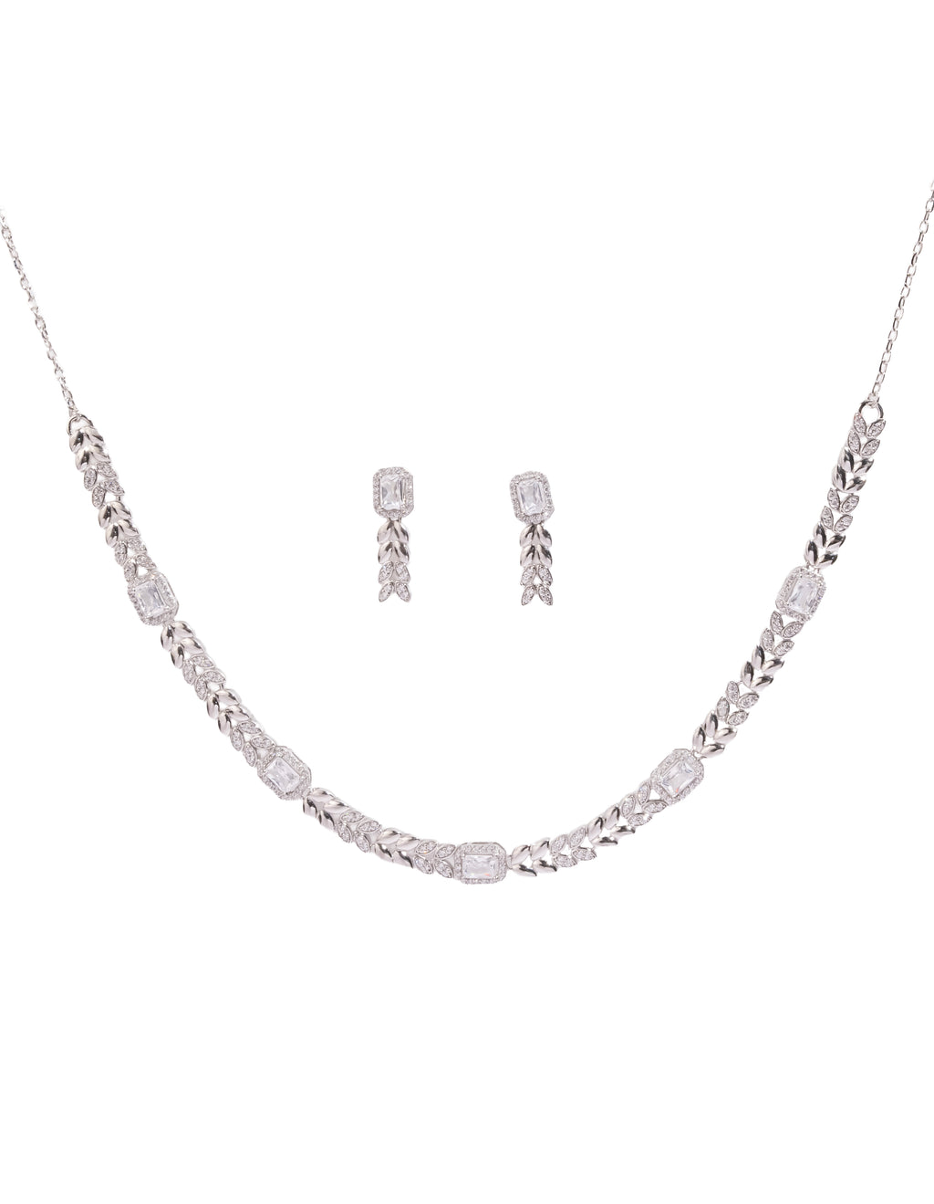 Diamond Leaf Cascade Silver Set