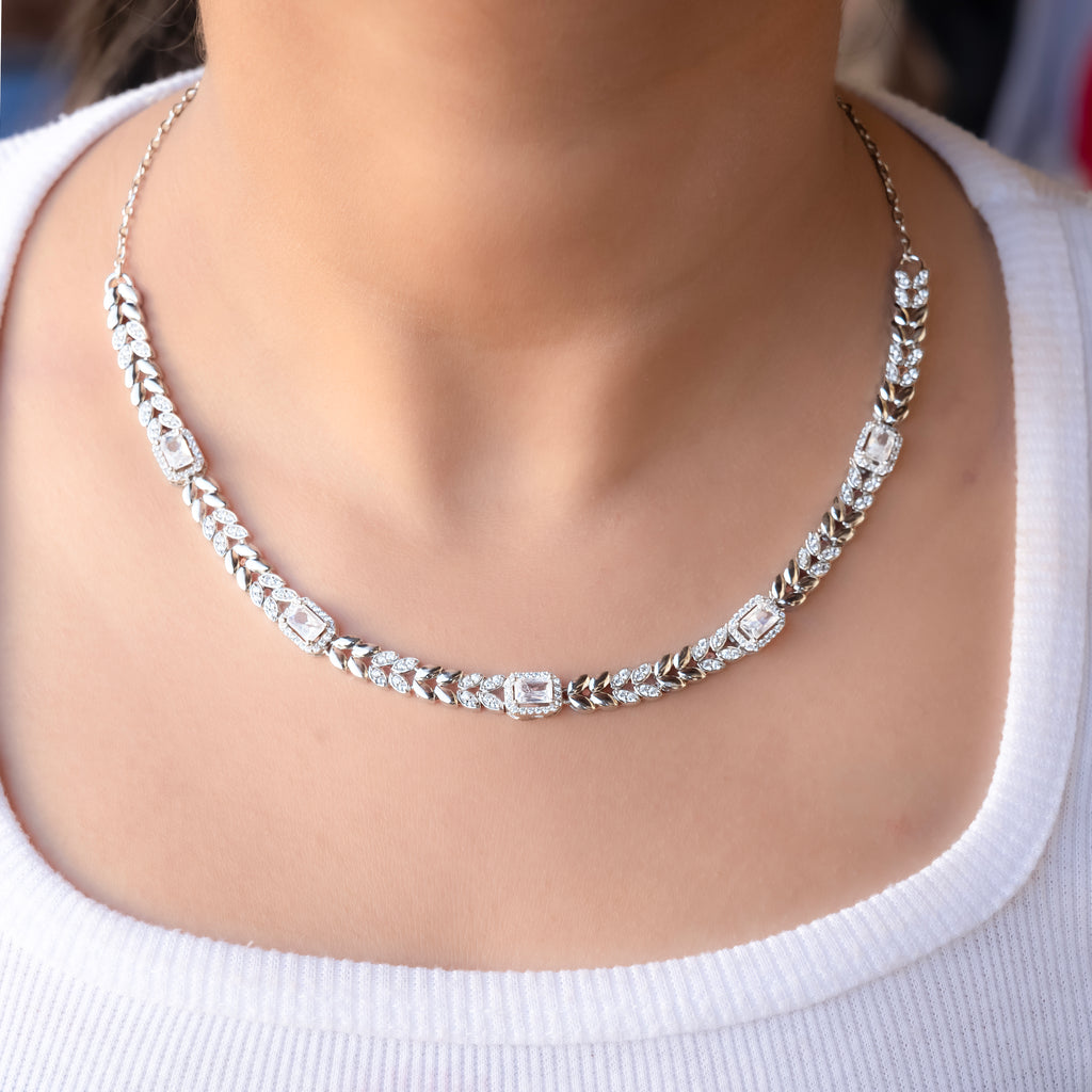 Diamond Leaf Cascade Silver Set