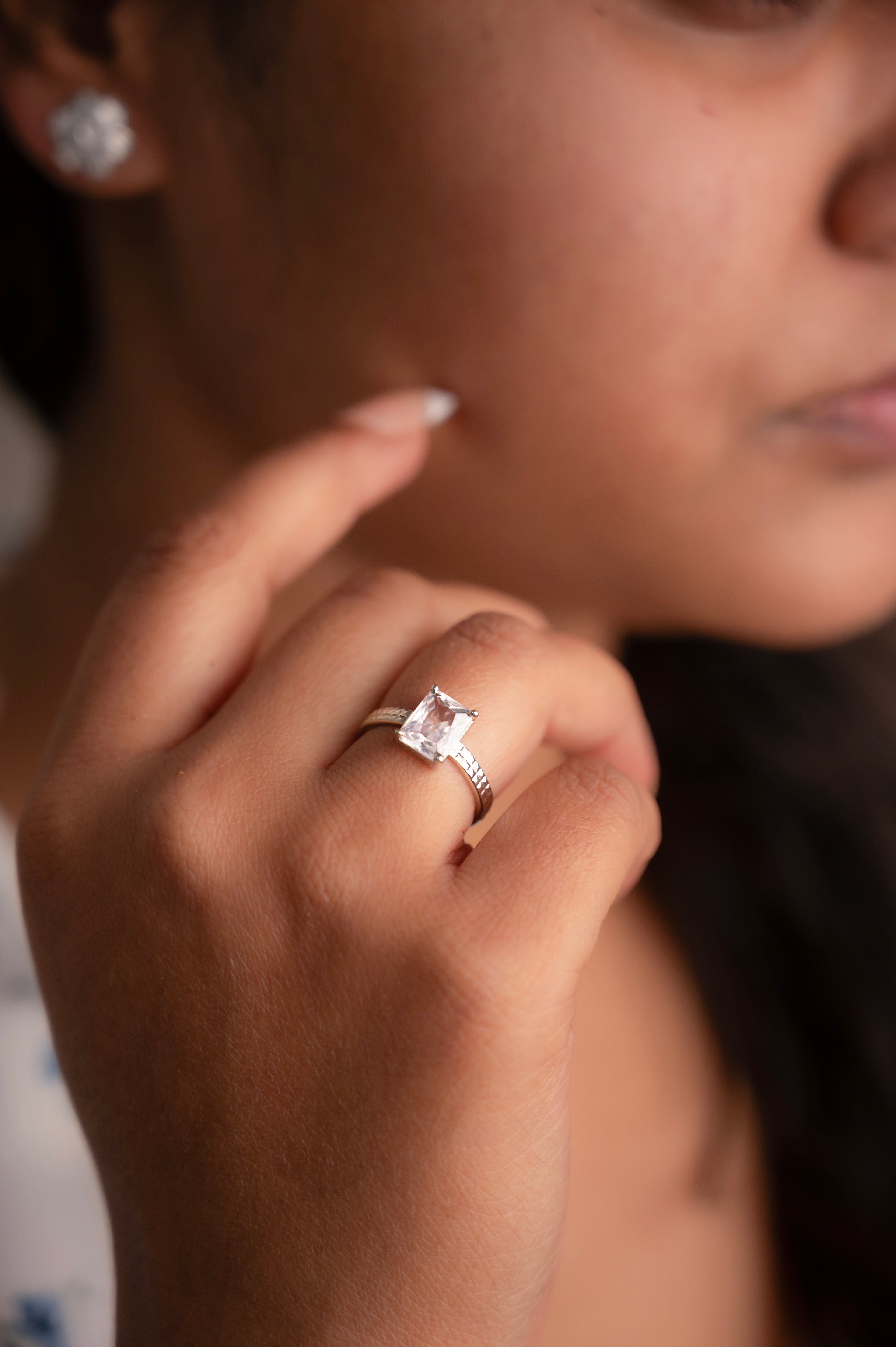 Rectangle Sparkle Solitaire Ring