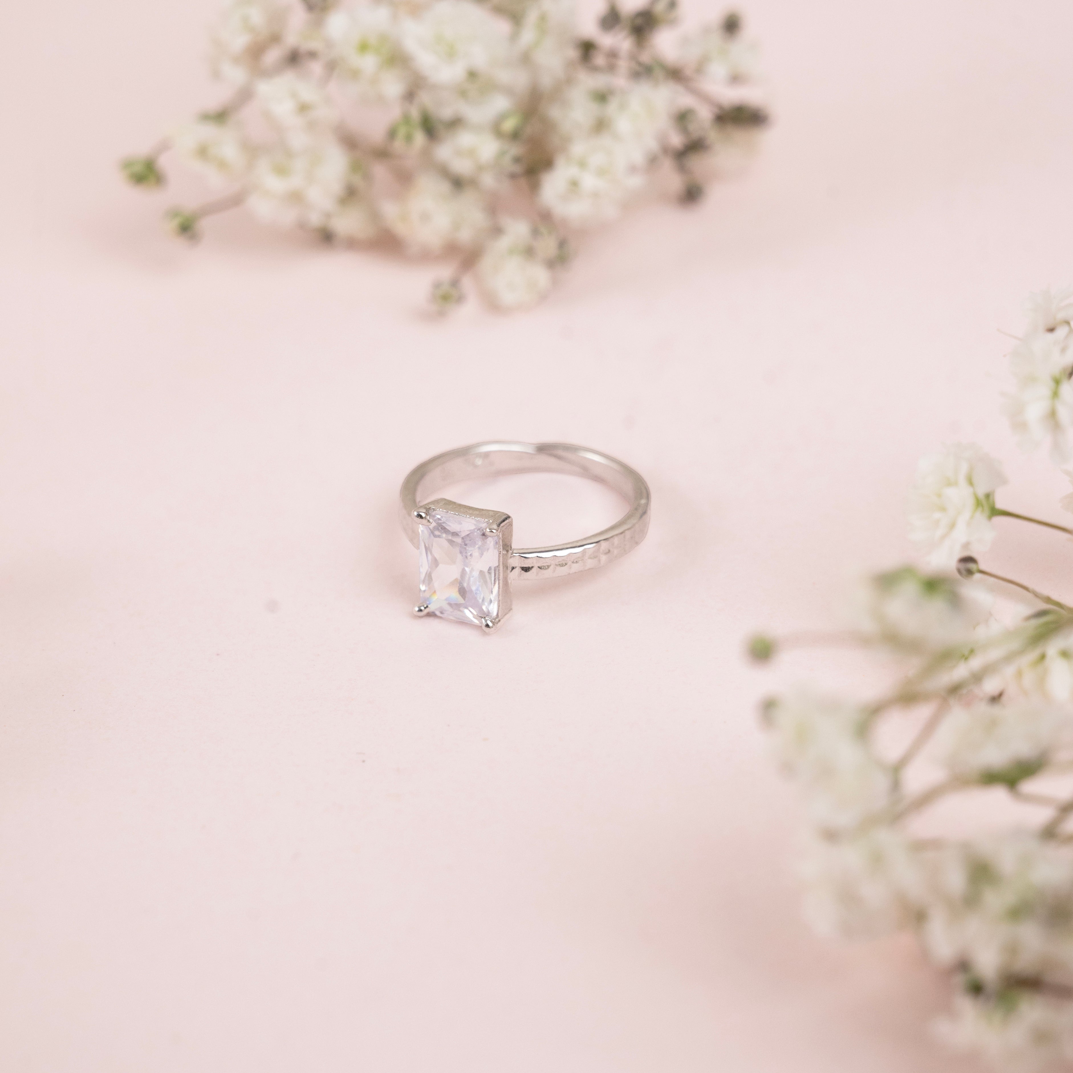 Rectangle Sparkle Solitaire Ring