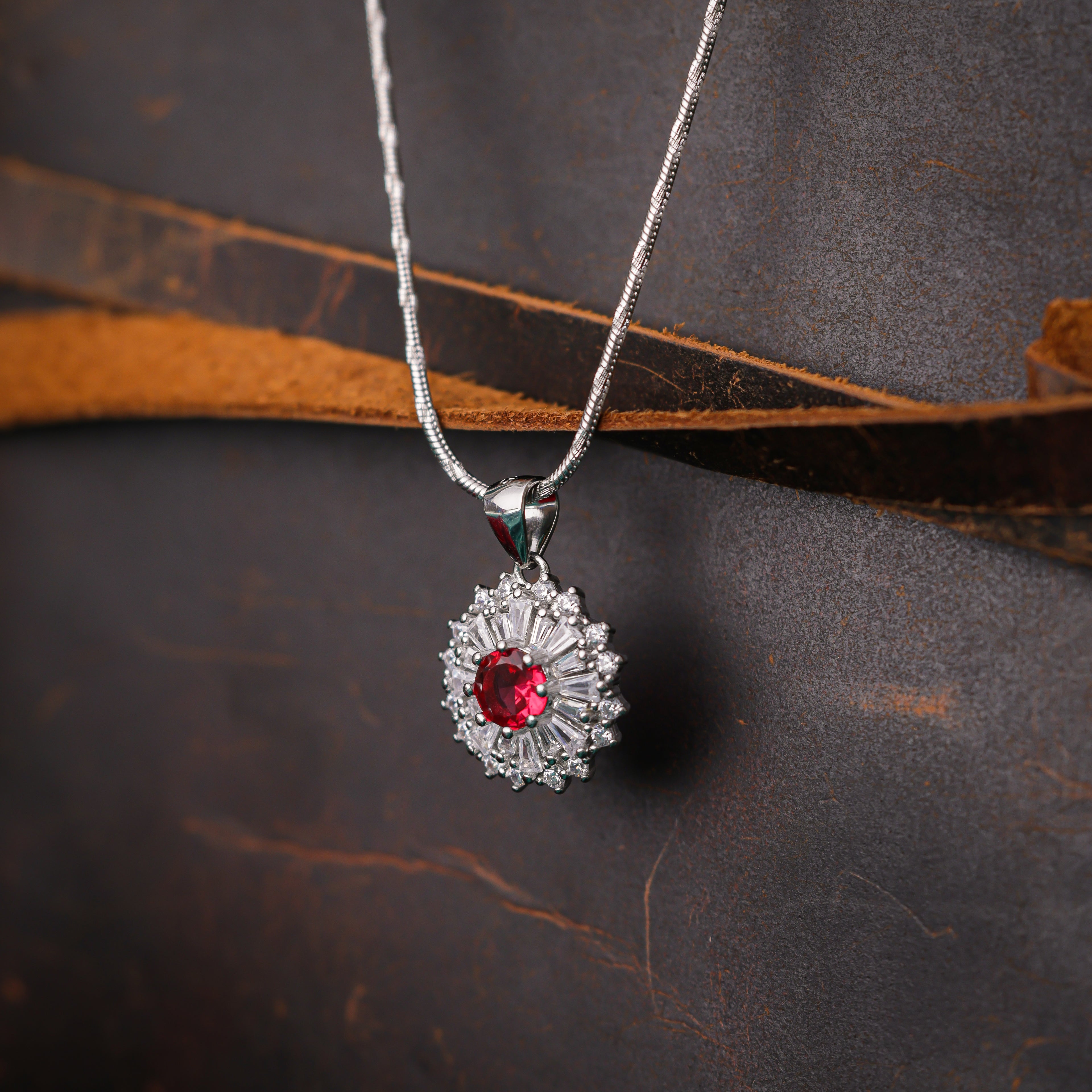 Ruby Bloom Cluster Necklace