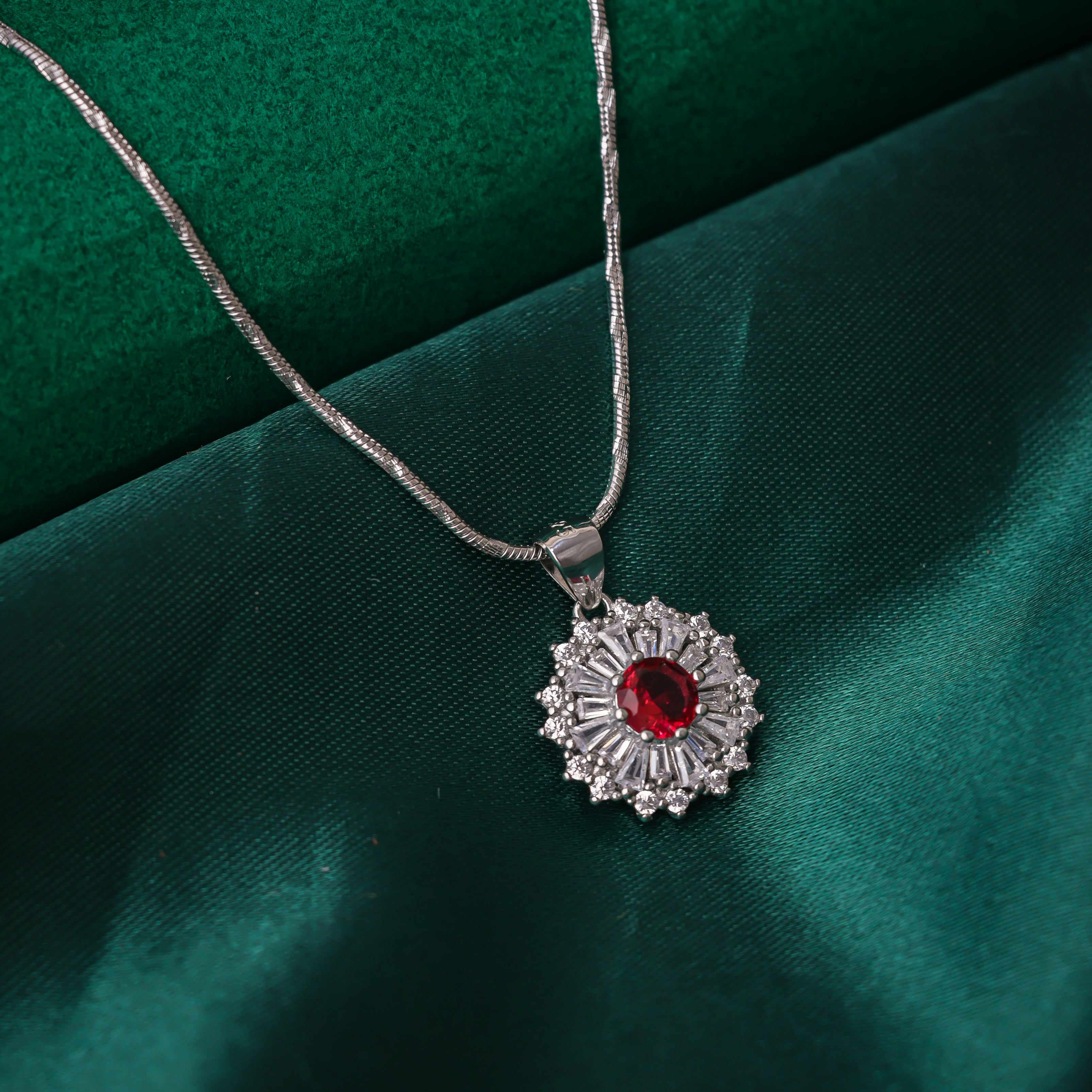 Ruby Bloom Cluster Necklace
