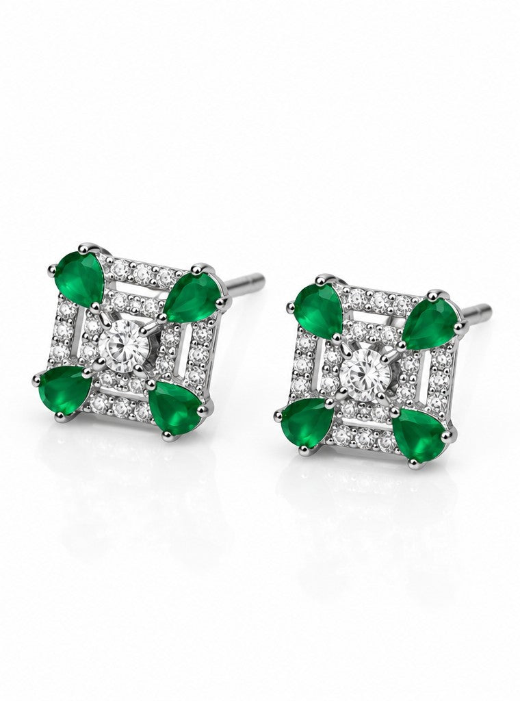 Emerald Green Geometric Stud - 925 sterling silver jewellery by Sanache