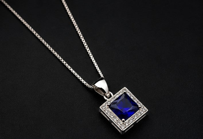 Blue Sapphire Square Pendant - 925 sterling silver jewellery by Sanache (photo 5)