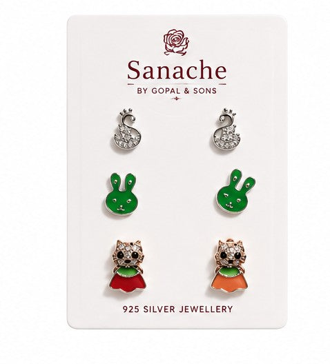 Bunny Bliss Multi Stud Set - 925 sterling silver jewellery by Sanache (photo 2)