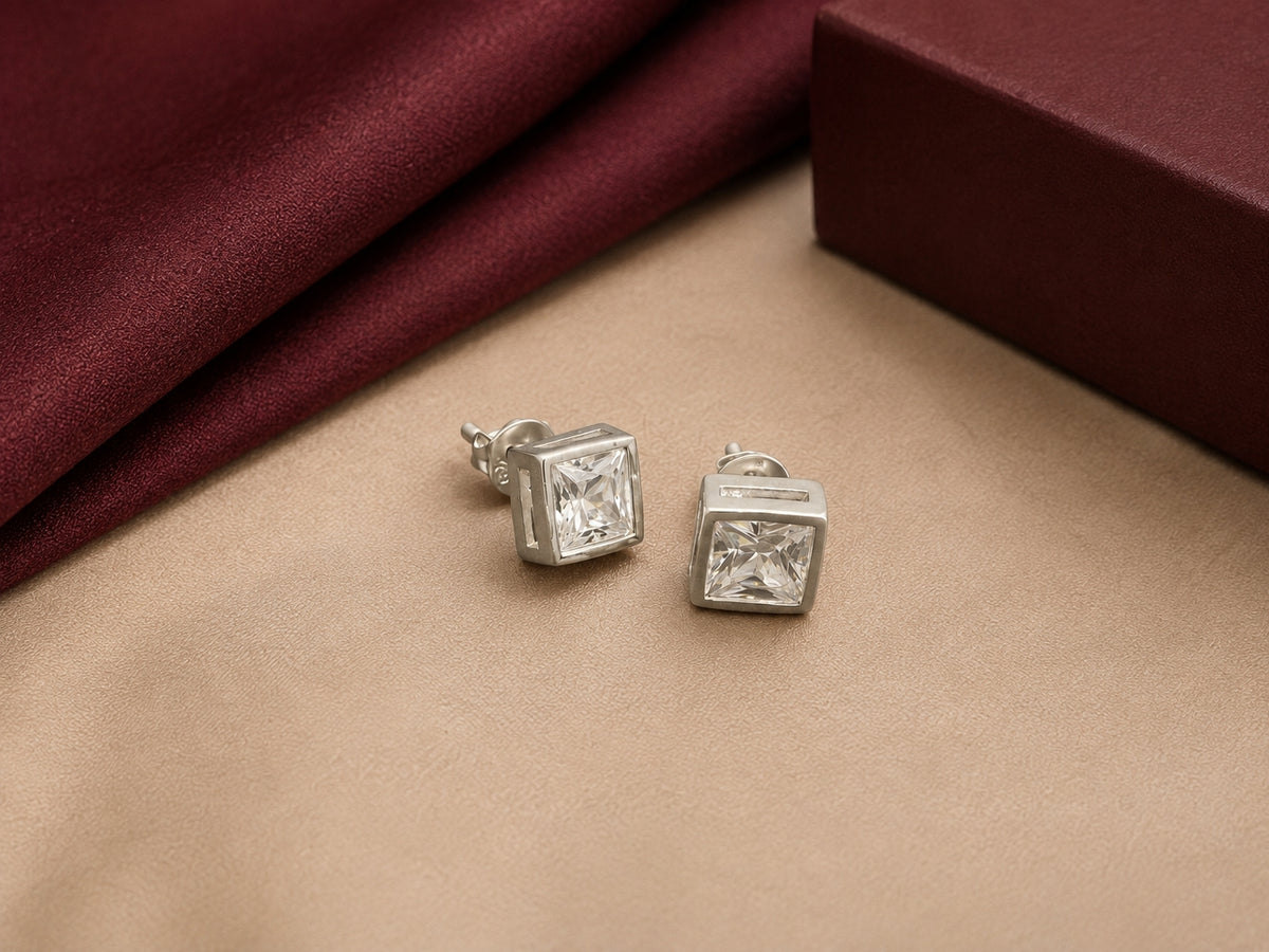 Square Sparkle Stud - 925 sterling silver jewellery by Sanache