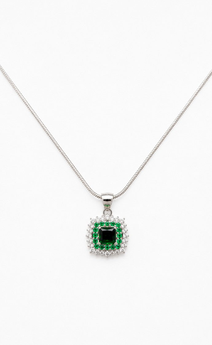 Green Envy Halo Pendant - 925 sterling silver jewellery by Sanache
