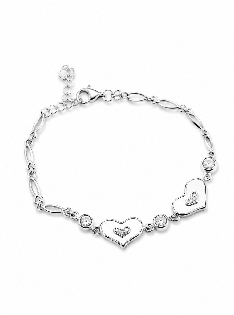 925 Silver Embossed Heart Duo Bracelet - 925 sterling silver jewellery by Sanache (photo 2)