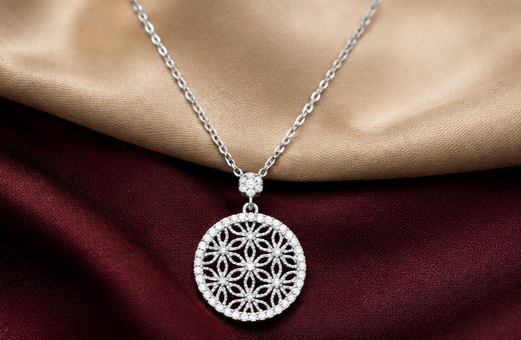 Floral Medallion Pendant Necklace - 925 sterling silver jewellery by Sanache (photo 5)