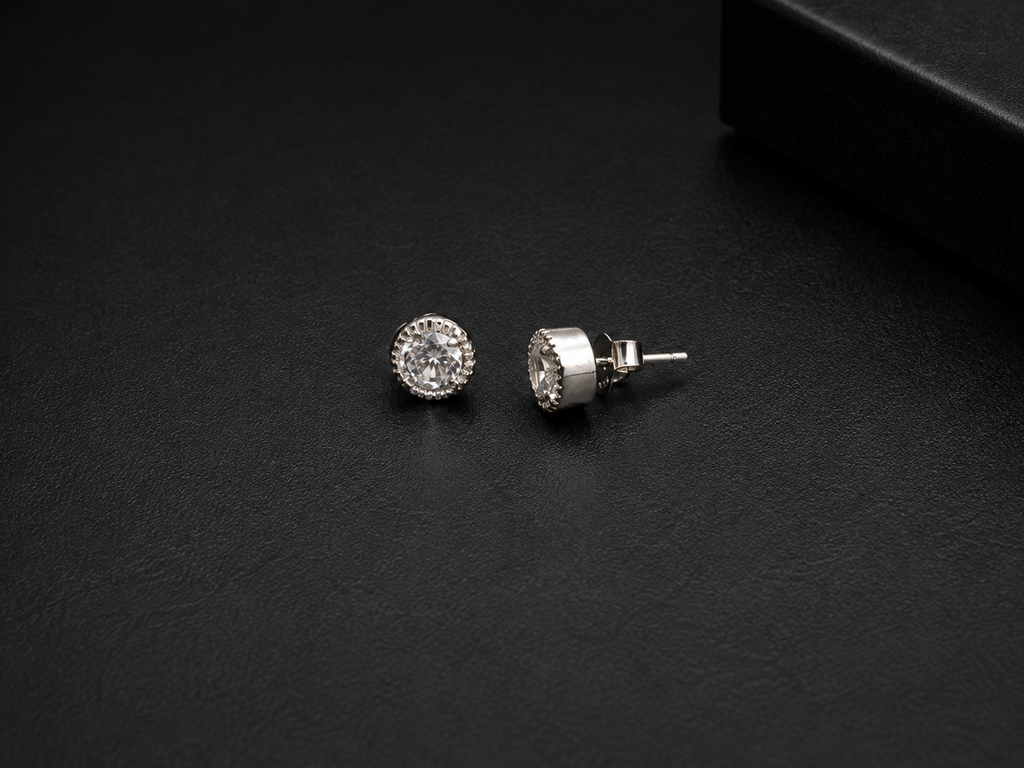 Round Halo Crystal Stud - 925 sterling silver jewellery by Sanache