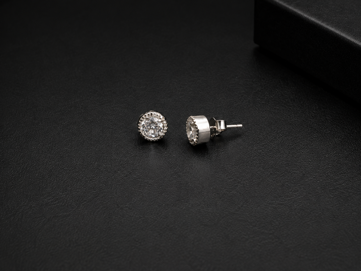 Round Halo Crystal Stud - 925 sterling silver jewellery by Sanache