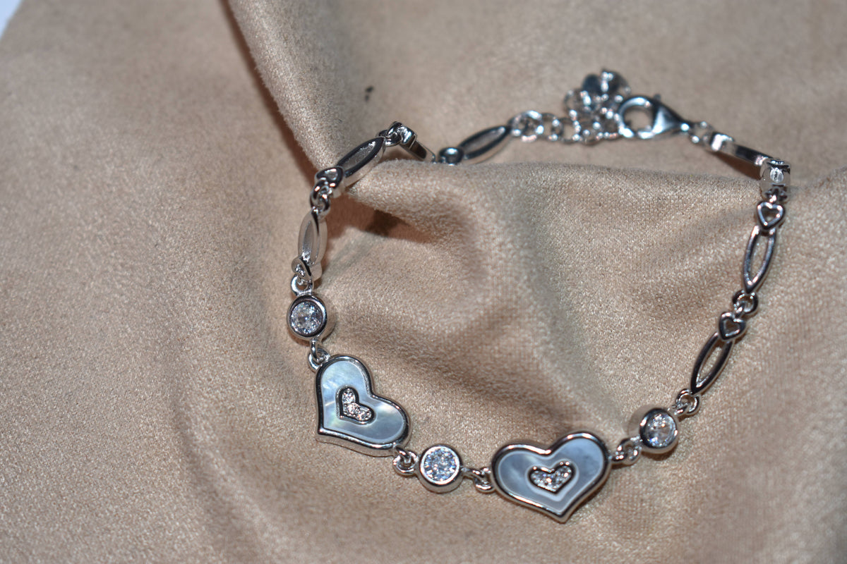 925 Silver Embossed Heart Duo Bracelet - 925 sterling silver jewellery by Sanache (photo 3)