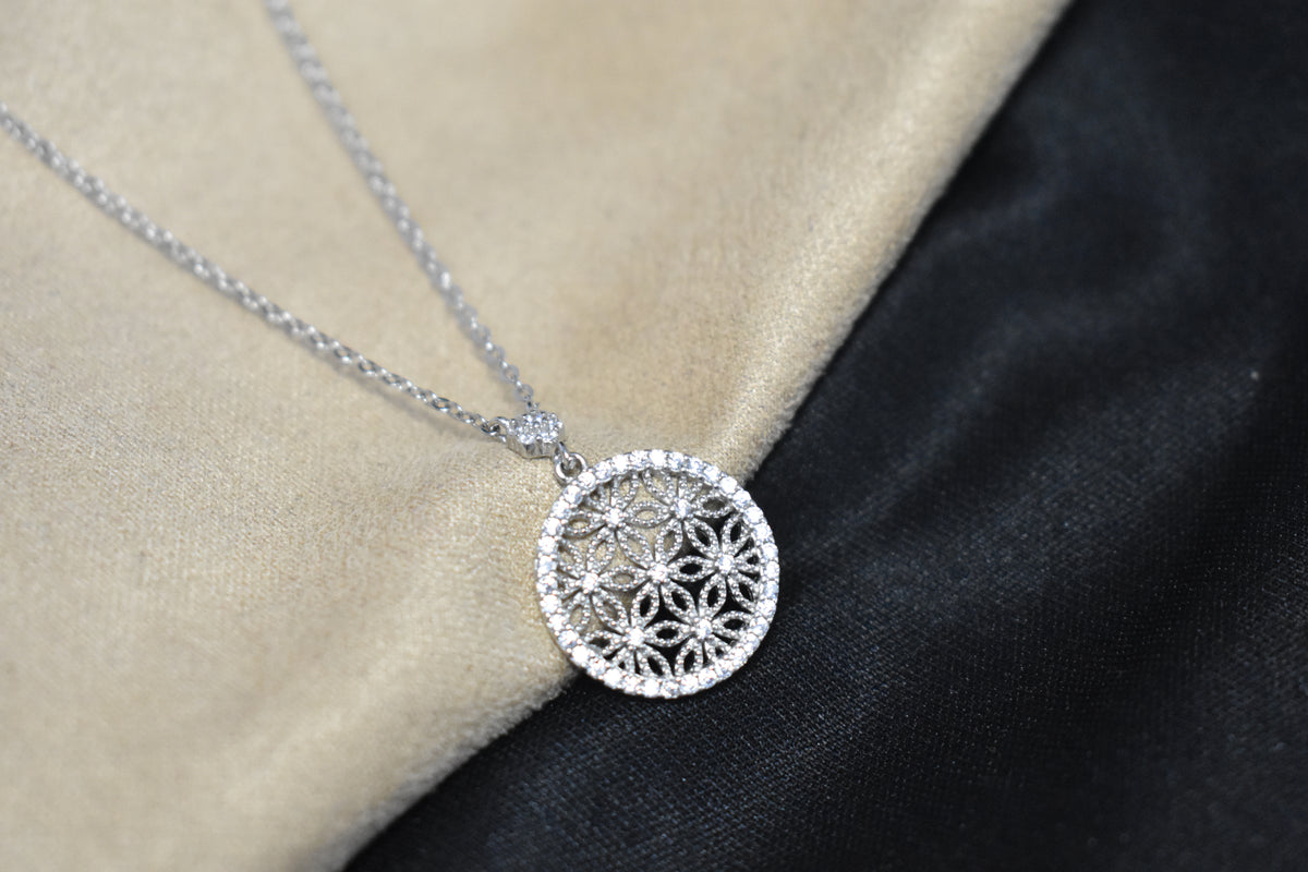 Floral Medallion Pendant Necklace - 925 sterling silver jewellery by Sanache (photo 3)