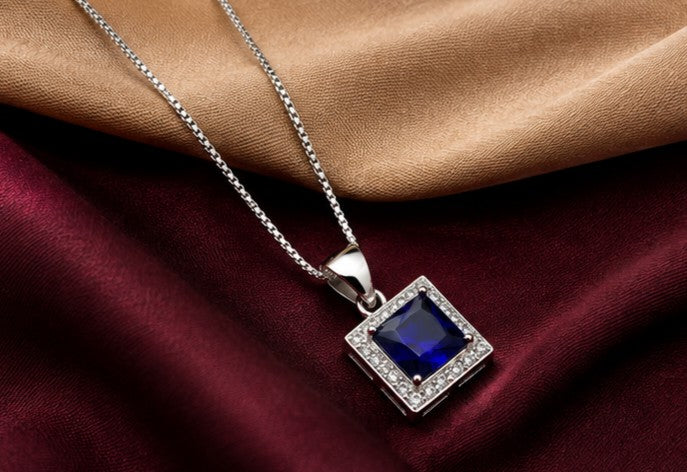 Blue Sapphire Square Pendant - 925 sterling silver jewellery by Sanache (photo 6)