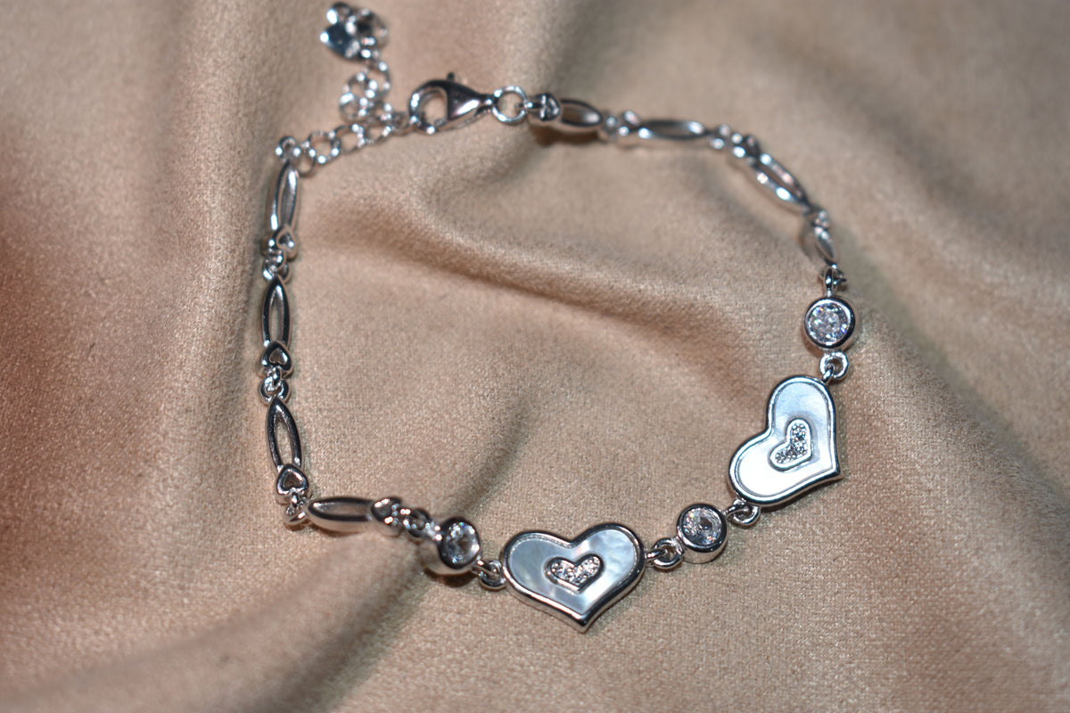 925 Silver Embossed Heart Duo Bracelet - 925 sterling silver jewellery by Sanache