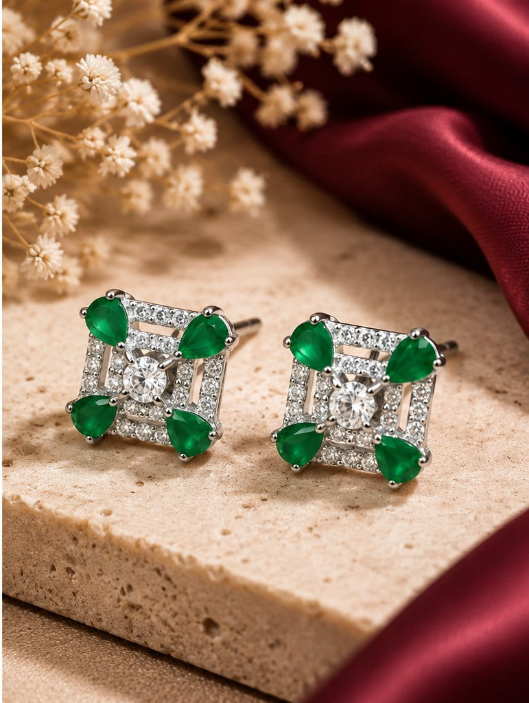 Emerald Green Geometric Stud - 925 sterling silver jewellery by Sanache (photo 2)