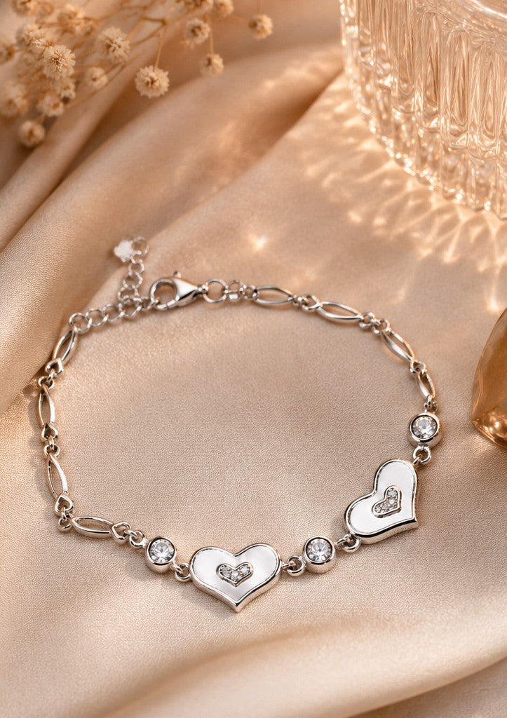 925 Silver Embossed Heart Duo Bracelet - 925 sterling silver jewellery by Sanache (photo 4)