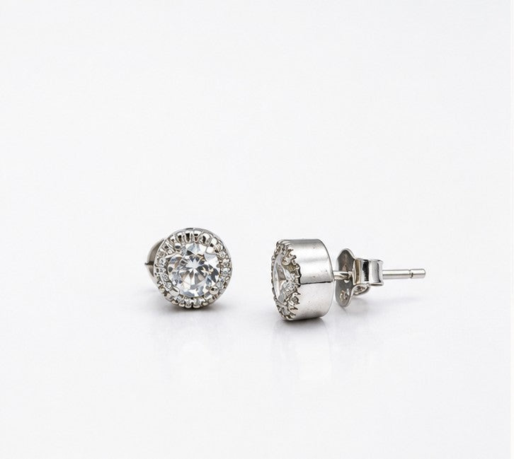 Round Halo Crystal Stud - 925 sterling silver jewellery by Sanache (photo 2)