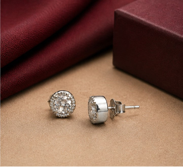 Round Halo Crystal Stud - 925 sterling silver jewellery by Sanache (photo 3)