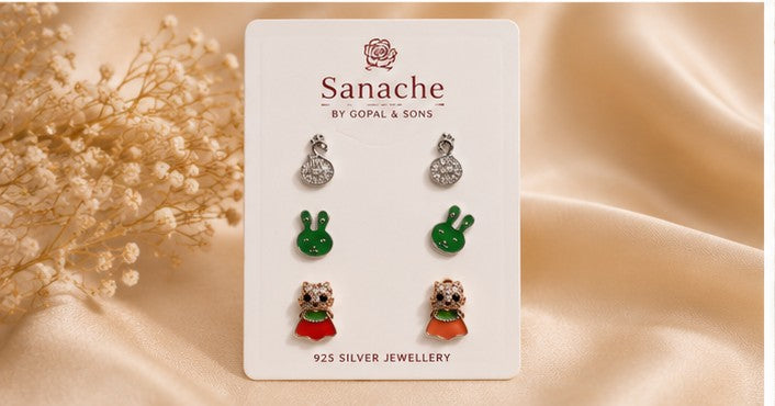Bunny Bliss Multi Stud Set - 925 sterling silver jewellery by Sanache