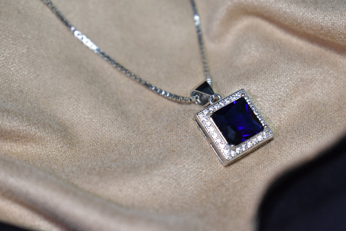 Blue Sapphire Square Pendant - 925 sterling silver jewellery by Sanache (photo 3)
