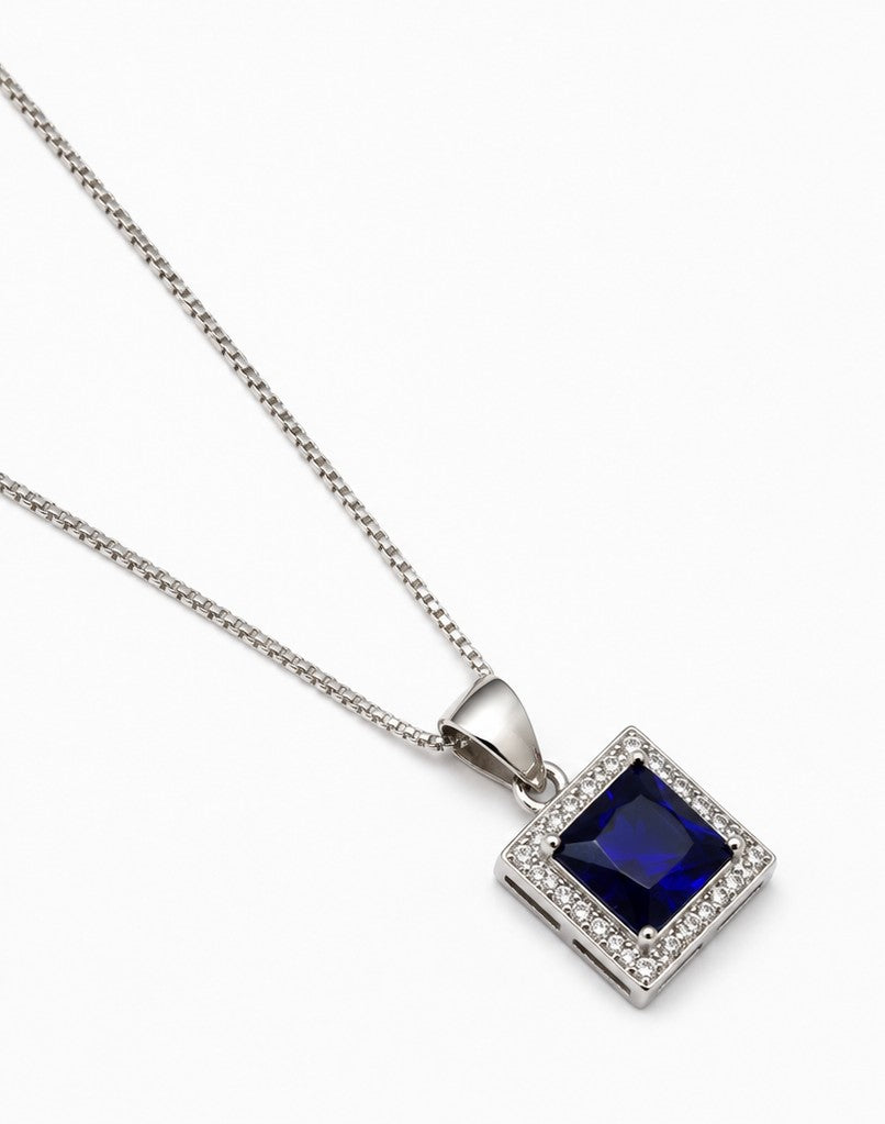 Blue Sapphire Square Pendant - 925 sterling silver jewellery by Sanache (photo 2)
