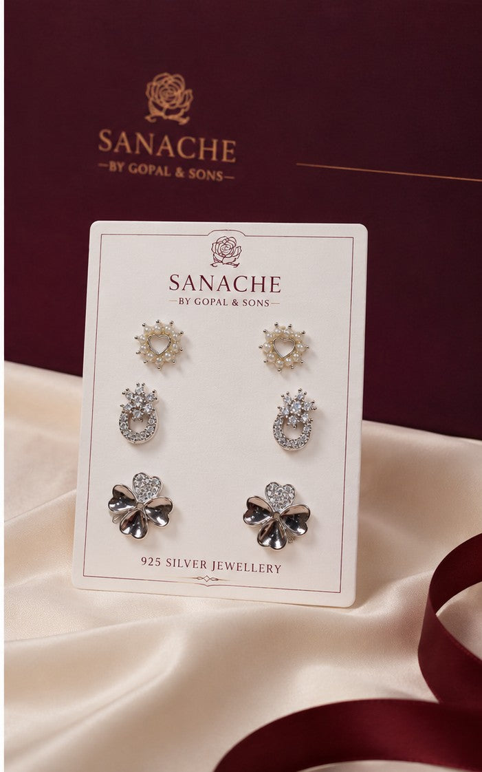 Celestial Charm 3-Pair Stud Earrings Set - 925 sterling silver jewellery by Sanache (photo 2)